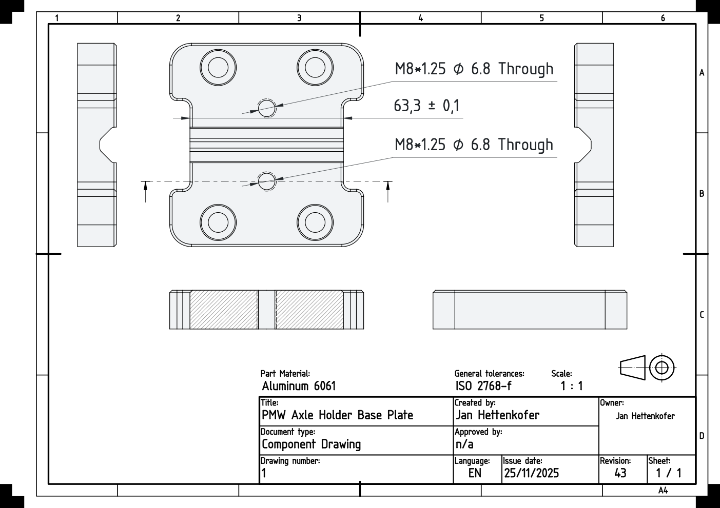 A technical drawing for a dummy axle holder
